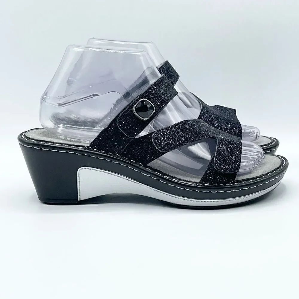 ALEGRIA PG Lite Black Leather Loti Glitterati Open Toe Wedge Sandals EU37 - BRAN